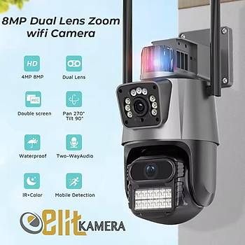 8MP 4K IP Kamera ift Lens ift Ekran PTZ Wifi Kamera Ak Su Geirmez Gvenlik Video Gzetleme Kameras Polis I Alarm