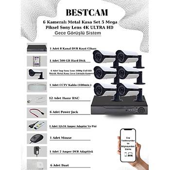 Elit 5.0 Megapixel 4K Sistem  ( 6 ) Kameral 9272 Full Paket Gvenlik Sistemi