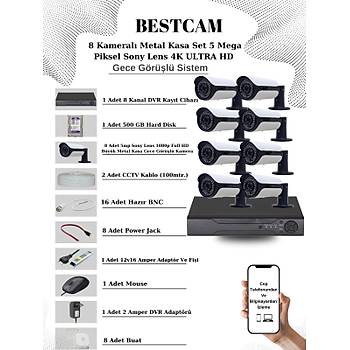Elit 5.0 Megapixel 4K Sistem  ( 8 ) Kameral 9272 Full Paket Gvenlik Sistemi