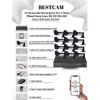 Elit 5.0 Megapixel 4K Sistem  ( 12 ) Kameral 9272 Full Paket Gvenlik Sistemi