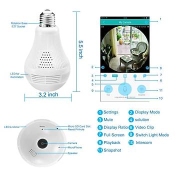 Elit 3607  360 Derece Panoromik Wifi Ampl Kamera 1080p Full Hd