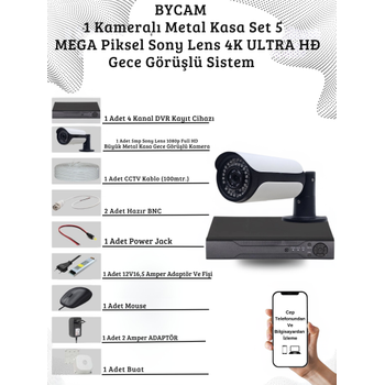 BYCAM 5.0 Megapixel 4K Sistem  ( 1 ) Kameral� 9272 Full Paket G�venlik Sistemi