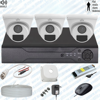 UNV ( Sesli ) 3 Kameral� �� MEKAN Full Paket G�venlik Seti Sistemi