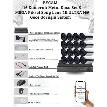 BYCAM 16 Kameral� Metal Kasa 5 Mega Piksel Sony Lensli 4K Ultra HD G�venlik Sistemi