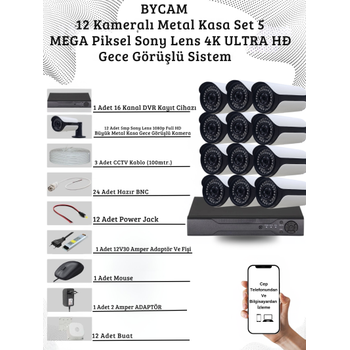 BYCAM 5.0 Megapixel 4K Sistem  ( 12 ) Kameral� 9272 Full Paket G�venlik Sistemi