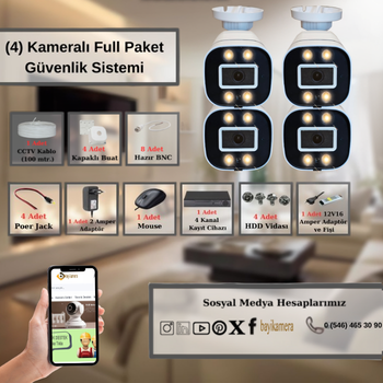 BYCAM Zbr Geceg�r��� Renkli 5.0 Megapixel Lensli ( 4 ) Kameral� 1080p Full Hd Set