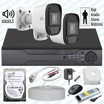 UNV  ( Sesli )  2 Kameral Full Paket Gvenlik Seti Sistemi