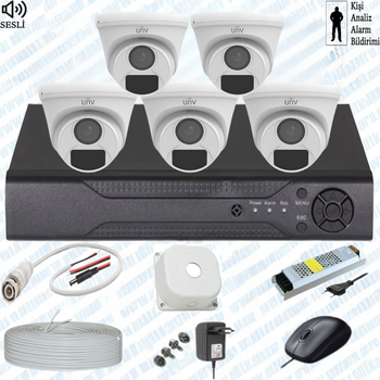UNV ( Sesli ) 5 Kameral� �� MEKAN Full Paket G�venlik Seti Sistemi