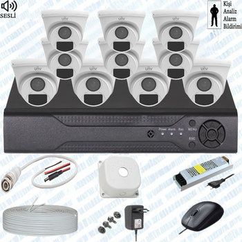 UNV ( Sesli ) 10 Kameral� �� MEKAN Full Paket G�venlik Seti Sistemi