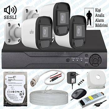 UNV  ( Sesli )  3 Kameral Full Paket Gvenlik Seti Sistemi