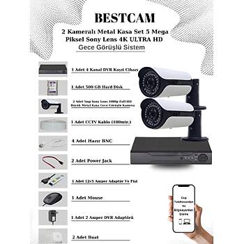 Elit 5.0 Megapixel 4K Sistem  ( 2 ) Kameral 9272 Full Paket Gvenlik Sistemi