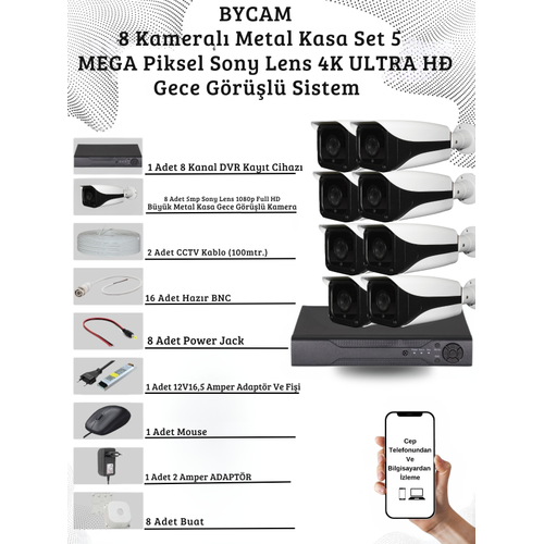 BYCAM 5.0 Megapixel 4K Sistem  ( 8 ) Kameral� 9272 Full Paket G�venlik Sistemi