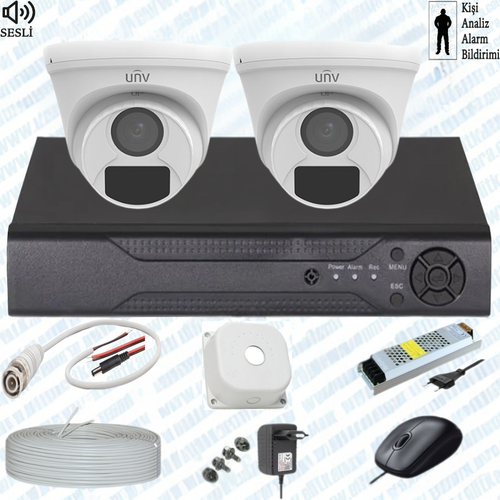 UNV  ( Sesli )  2 Kameral� Full Paket G�venlik Seti Sistemi