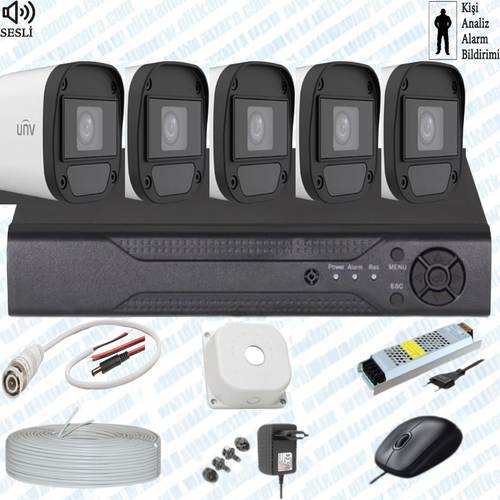 UNV  ( Sesli )  5 Kameral� Full Paket G�venlik Seti Sistemi