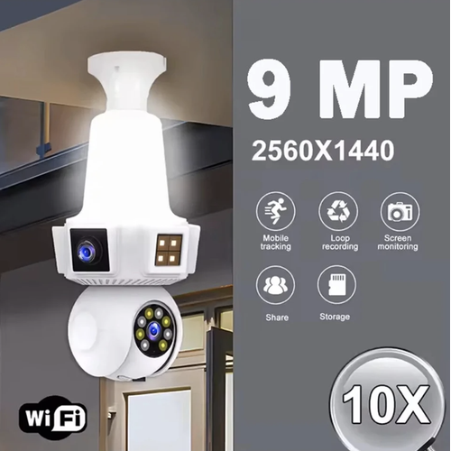 BYCAM 3 Kameral� Duy Ile �al��an 360� D�nebilir Geni� A�� Hareketi Bildiren Ampul Kamera