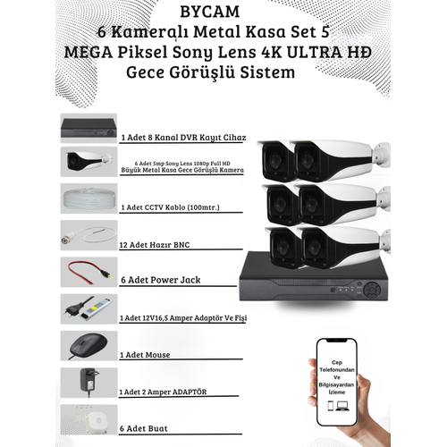 BYCAM 5.0 Megapixel 4K Sistem  ( 6 ) Kameral� 9272 Full Paket G�venlik Sistemi