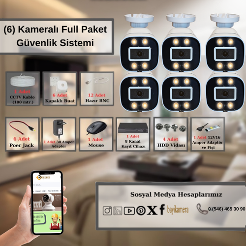 BYCAM Zbr Geceg�r��� Renkli 5.0 Megapixel Lensli ( 6 ) Kameral� 1080p Full Hd Set