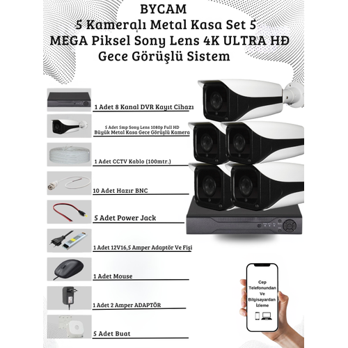 BYCAM 5.0 Megapixel 4K Sistem  ( 5 ) Kameral� 9272 Full Paket G�venlik Sistemi