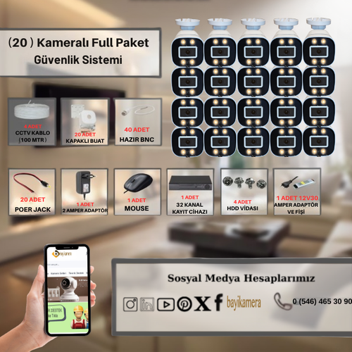 BYCAM 20 Kameral� Gece Renkli 5 Mega Piksel Sony Lensli 1080P Full HD G�venlik Sistemi