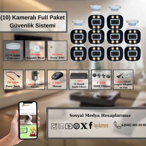 BYCAM Zbr Geceg�r��� Renkli 5.0 Megapixel Lensli ( 10 ) Kameral� 1080p Full Hd Set