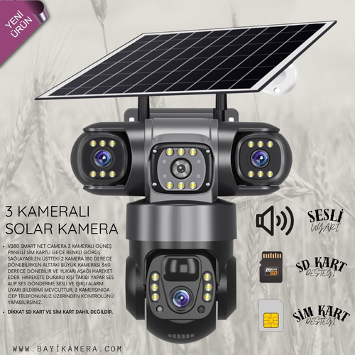 V380 Smart Net 3 Kameral� 6 M.pixel G�ne� Panelli Sim Kartl� Solar Kamera