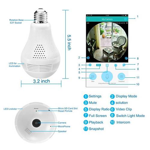 BYCAM 3607  360 Derece Panoromik Wifi Amp�l Kamera 1080p Full Hd