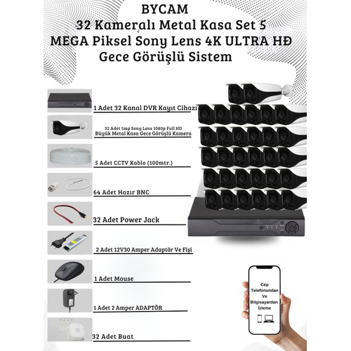 BYCAM 32 Kameral� Metal Kasa 5 Mega Piksel Sony Lensli 4K Ultra HD G�venlik Sistemi