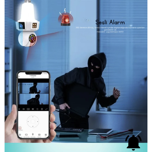 BYCAM 3 Kameral� Duy Ile �al��an 360� D�nebilir Geni� A�� Hareketi Bildiren Ampul Kamera