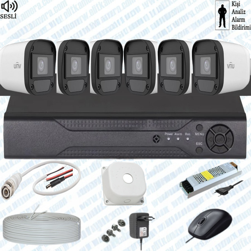 UNV  ( Sesli )  6 Kameral� Full Paket G�venlik Seti Sistemi