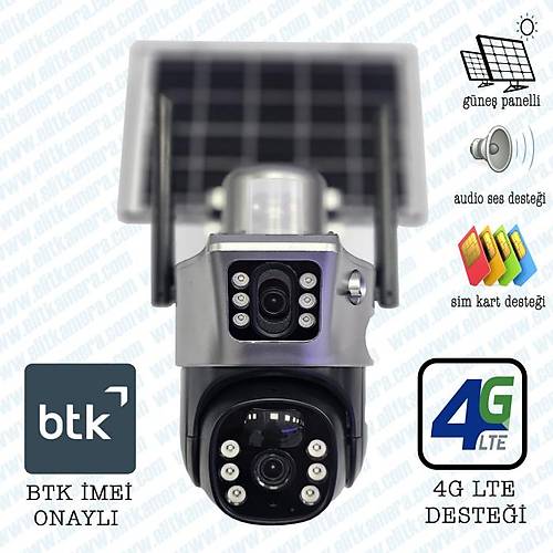 BYCAM 3505  G�ne� panelli ve sim kartl� 360 Derece �ift Kameral�  Speddome Kamera Geceg�r��l� Su Ge�irmez