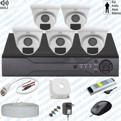 UNV ( Sesli ) 5 Kameral� �� MEKAN Full Paket G�venlik Seti Sistemi