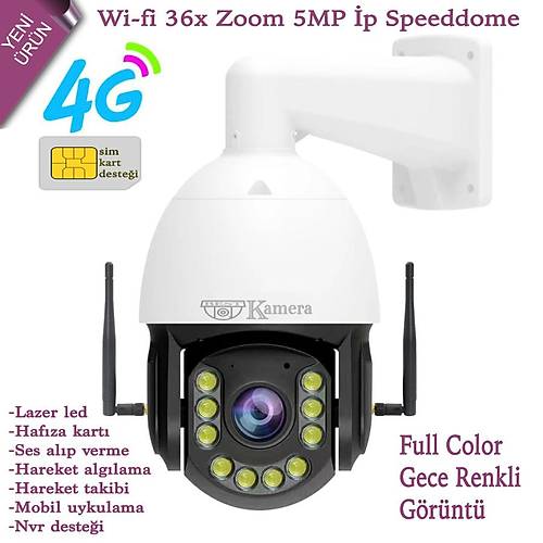 Sim Kart ve Sd kart Destekli Wi-fi 36x Zoom 5MP �p Speeddome Kamera
