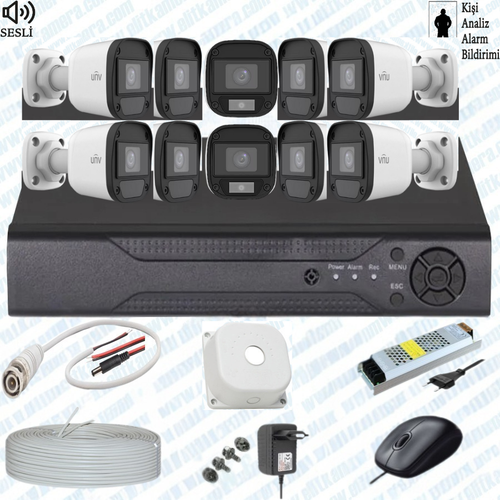 UNV  ( Sesli ) 10 Kameral� Full Paket G�venlik Seti Sistemi