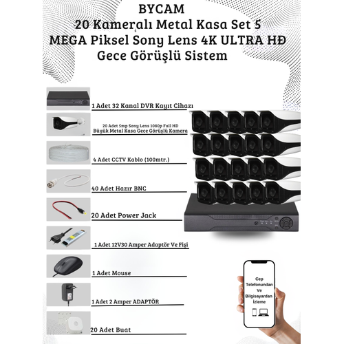 BYCAM 20 Kameral� Metal Kasa 5 Mega Piksel Sony Lensli 4K Ultra HD G�venlik Sistemi