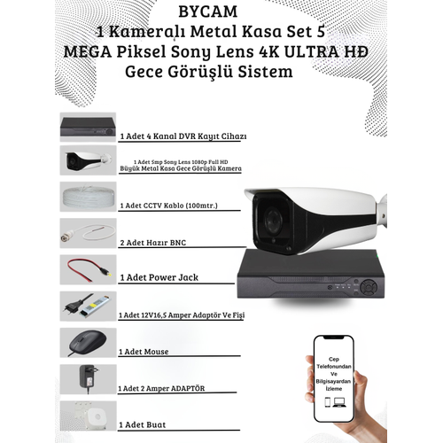 BYCAM 5.0 Megapixel 4K Sistem  ( 1 ) Kameral� 9272 Full Paket G�venlik Sistemi