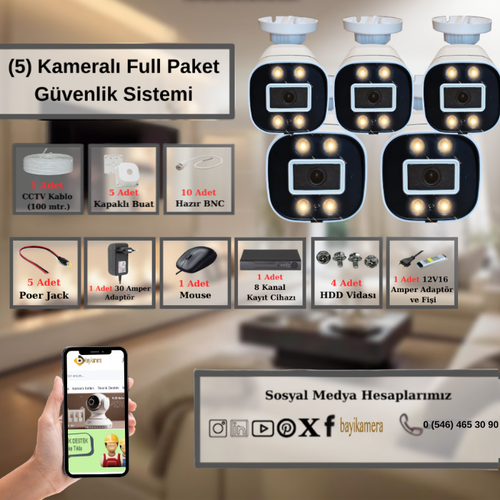 BYCAM Zbr Geceg�r��� Renkli 5.0 Megapixel Lensli ( 5 ) Kameral� 1080p Full Hd Set