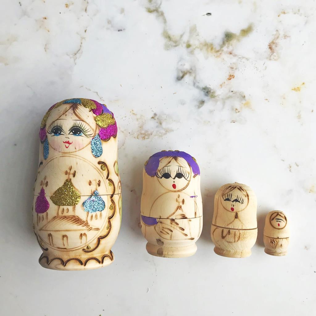 5�li Ahşap Sarı Matruşka Bebek OQQO