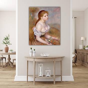Dekoratif Auguste Renoir - A Young Girl with Daisies Duvar Kanvas Tablo