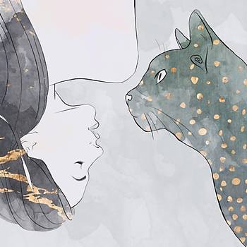 Dekoratif Cat And Woman Duvar Kanvas Tablo
