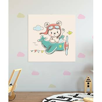 Dekoratif Çocuk Odasý Flying Teddy Bear Duvar Kanvas Tablo