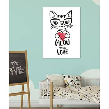Dekoratif Çocuk Odasý Meow With Love Duvar Kanvas Tablo