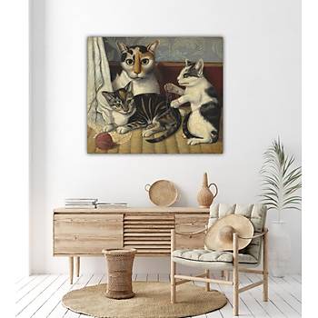 Dekoratif Anonymous - Cat and Kittens Duvar Kanvas Tablo