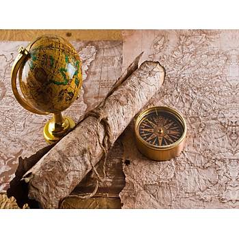 Dekoratif Piri Reis - Compass Duvar Kanvas Tablo