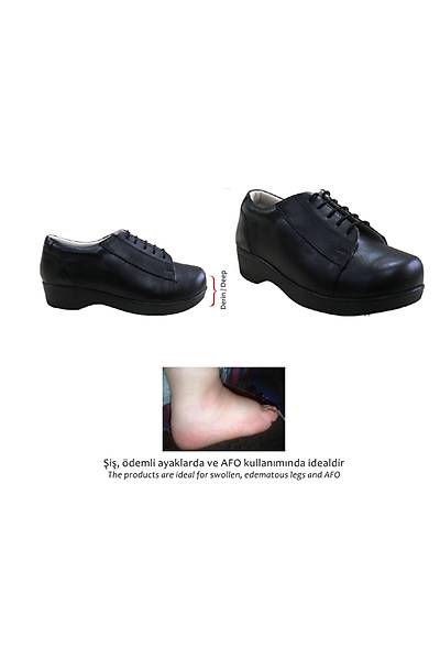 Ladyfalcon OD-DG 06S Siyah Bağcıklı Ekstra Geniş ve Derin Diyabetik Ayakkabı