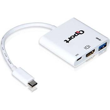 Qport Type-C To HDMI 4K(3840*2160) +USB 3.0+Type-C (F) 4K Çevirici Converter