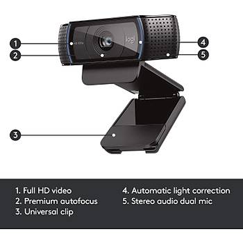 Logitech C920 HD Pro Webcam, Full HD 1080p/30fps Video Calling