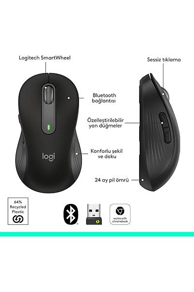 Logitech M650 Signature Kablosuz Mouse Siyah 910-006253