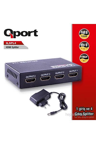 Qport Full HD 1 Giri� 4 ��k��l� HDMI Splitter/Sinyal �o�alt�c� (Q-SPL4)