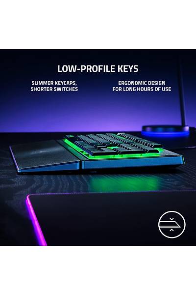 Razer Ornata V3 X - D���k Profilli Oyun Klavyesi (Sessiz Membran Anahtarlar, S�v� D�k�lmesine Dayan�kl� Tasar�m, Ergonomik Bilek Deste�) TR D�zeni | Siyah