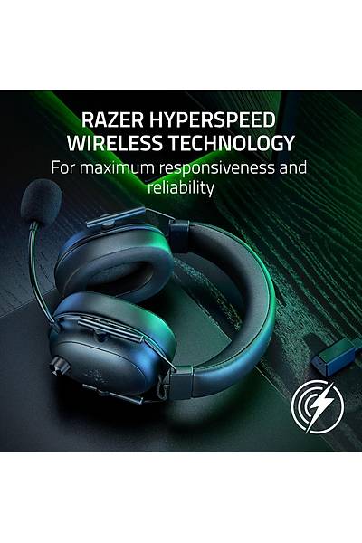 Razer BlackShark V2 HyperSpeed - PC Kablosuz Ultra Hafif E-Spor Kulakl�k (280 g, HyperClear S�per Geni� Bant Mik, TriForce Titanium 50 mm S�r�c�) Siyah